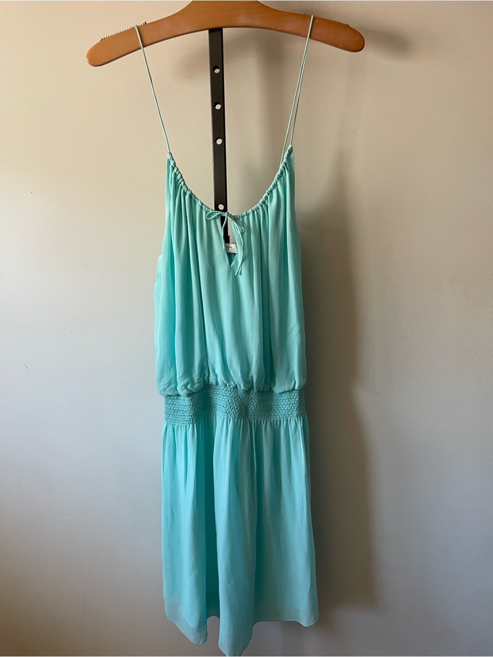 NEW Babaton 100% Silk Blouson Dress Smocked Blue Size Large NWOT